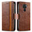 Leather Case Stands Flip Cover Holder S02D for Xiaomi Redmi Note 9 Brown