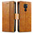Leather Case Stands Flip Cover Holder S02D for Xiaomi Redmi Note 9 Light Brown