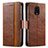 Leather Case Stands Flip Cover Holder S02D for Xiaomi Redmi Note 9 Pro Max Brown