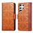 Leather Case Stands Flip Cover Holder S03D for Samsung Galaxy S22 Ultra 5G Brown