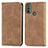 Leather Case Stands Flip Cover Holder S04D for Motorola Moto E30 Brown