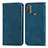 Leather Case Stands Flip Cover Holder S04D for Motorola Moto E40 Blue
