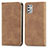 Leather Case Stands Flip Cover Holder S04D for Motorola Moto G Stylus (2021) Brown