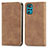 Leather Case Stands Flip Cover Holder S04D for Motorola Moto G22 Brown