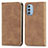 Leather Case Stands Flip Cover Holder S04D for Motorola Moto G51 5G Brown