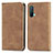 Leather Case Stands Flip Cover Holder S04D for OnePlus Nord CE 5G Brown