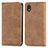 Leather Case Stands Flip Cover Holder S04D for Samsung Galaxy M01 Core Brown