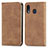 Leather Case Stands Flip Cover Holder S04D for Samsung Galaxy M10S Brown