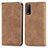 Leather Case Stands Flip Cover Holder S04D for Vivo Y11s Brown