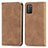 Leather Case Stands Flip Cover Holder S04D for Xiaomi Poco M3 Brown