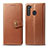 Leather Case Stands Flip Cover Holder S05D for Samsung Galaxy A21 Brown