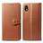 Leather Case Stands Flip Cover Holder S05D for Samsung Galaxy M01 Core Brown