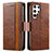 Leather Case Stands Flip Cover Holder S10D for Samsung Galaxy S22 Ultra 5G Brown