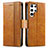 Leather Case Stands Flip Cover Holder S10D for Samsung Galaxy S22 Ultra 5G Light Brown