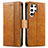 Leather Case Stands Flip Cover Holder S10D for Samsung Galaxy S23 Ultra 5G Light Brown