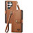 Leather Case Stands Flip Cover Holder S15D for Samsung Galaxy S22 Ultra 5G Brown