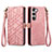 Leather Case Stands Flip Cover Holder S17D for Samsung Galaxy S22 Plus 5G Pink