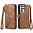 Leather Case Stands Flip Cover Holder S17D for Samsung Galaxy S22 Ultra 5G Brown