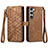 Leather Case Stands Flip Cover Holder S17D for Samsung Galaxy S23 Plus 5G Brown