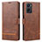 Leather Case Stands Flip Cover Holder SY1 for Oppo Reno7 Z 5G Brown