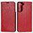 Leather Case Stands Flip Cover Holder T01D for Samsung Galaxy S21 5G Red