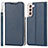 Leather Case Stands Flip Cover Holder T03D for Samsung Galaxy S21 Plus 5G Blue
