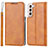 Leather Case Stands Flip Cover Holder T03D for Samsung Galaxy S21 Plus 5G Brown