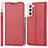 Leather Case Stands Flip Cover Holder T03D for Samsung Galaxy S21 Plus 5G Red