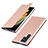 Leather Case Stands Flip Cover Holder T03D for Samsung Galaxy S21 Ultra 5G Rose Gold