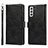 Leather Case Stands Flip Cover Holder T04D for Samsung Galaxy S22 5G Black