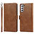Leather Case Stands Flip Cover Holder T04D for Samsung Galaxy S22 5G Brown