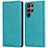 Leather Case Stands Flip Cover Holder T04D for Samsung Galaxy S23 Ultra 5G Cyan