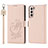 Leather Case Stands Flip Cover Holder T05D for Samsung Galaxy S21 5G Pink
