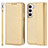 Leather Case Stands Flip Cover Holder T08D for Samsung Galaxy S21 Plus 5G Gold