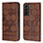 Leather Case Stands Flip Cover Holder Y01B for Samsung Galaxy S22 5G Brown