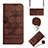 Leather Case Stands Flip Cover Holder Y01B for Xiaomi Redmi 10C 4G Brown