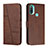 Leather Case Stands Flip Cover Holder Y01X for Motorola Moto E20 Brown