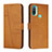 Leather Case Stands Flip Cover Holder Y01X for Motorola Moto E20 Light Brown