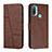 Leather Case Stands Flip Cover Holder Y01X for Motorola Moto E30 Brown