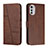 Leather Case Stands Flip Cover Holder Y01X for Motorola Moto E32 Brown