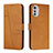 Leather Case Stands Flip Cover Holder Y01X for Motorola Moto E32 Light Brown