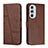 Leather Case Stands Flip Cover Holder Y01X for Motorola Moto Edge 30 Pro 5G Brown