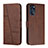 Leather Case Stands Flip Cover Holder Y01X for Motorola Moto G 5G (2022) Brown