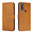 Leather Case Stands Flip Cover Holder Y01X for Motorola Moto G Pure Light Brown