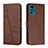 Leather Case Stands Flip Cover Holder Y01X for Motorola Moto G22 Brown