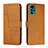 Leather Case Stands Flip Cover Holder Y01X for Motorola Moto G22 Light Brown