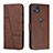 Leather Case Stands Flip Cover Holder Y01X for Motorola Moto G50 5G Brown