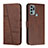 Leather Case Stands Flip Cover Holder Y01X for Motorola Moto G60s Brown