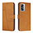 Leather Case Stands Flip Cover Holder Y01X for Oppo A56S 5G Light Brown