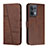 Leather Case Stands Flip Cover Holder Y01X for Oppo Reno9 5G Brown